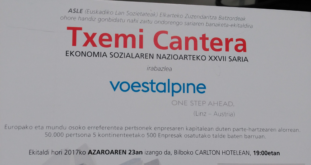 ASLE otorgará su XXVI Premio Internacional “Txemi Cantera” a la empresa austríaca Voestalpine