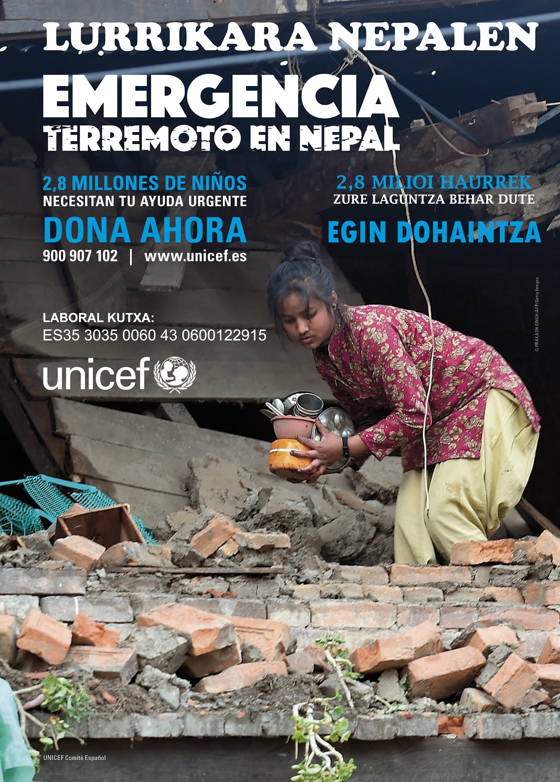 Lurrikara Nepalen, LABORAL Kutxak UNICEF laguntzen du